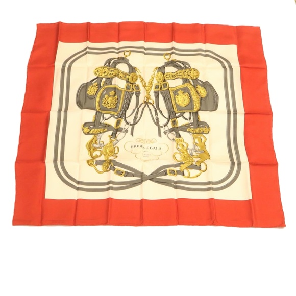 HERMES Carre 90 BRIDES de GALA Scarf 100% Silk Red Auth am1165g - Picture 1 of 9